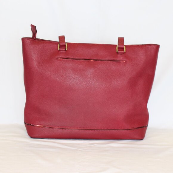 Michael Kors Cherry Red Jet Set Large Leather Tote Bag Purse - Picture 6 of 13